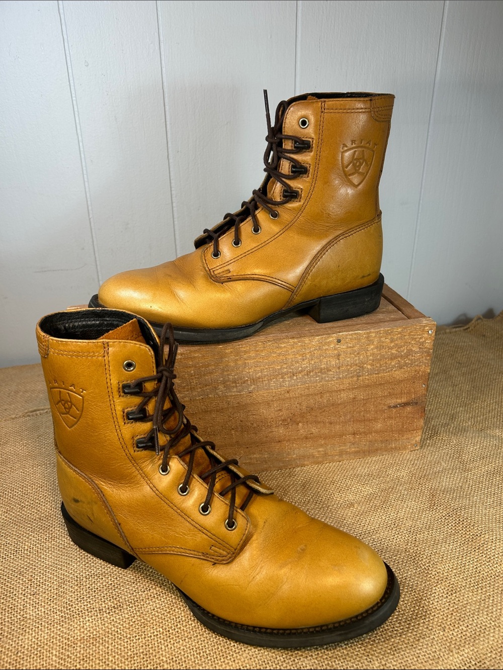 Ariat Golden Tan Leather Lace-Up Boots